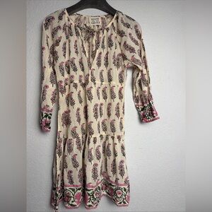 Floral Long Sleeve Dress in Cream and Pink